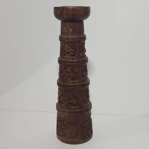 Handcrafted Brown Wooden Candle Holder